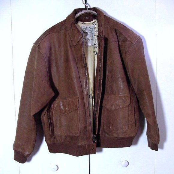 Vtg 80's Paris Sport Club Brown Leather Bomber Jacket Sz L - Picture 1 of 9